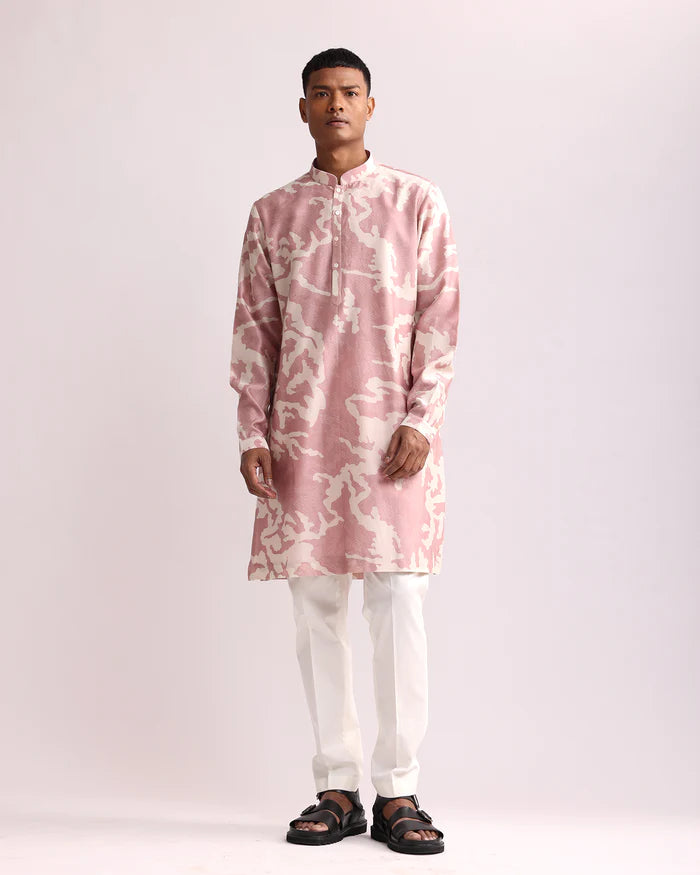 Pink White Abstract Print Kurta Only