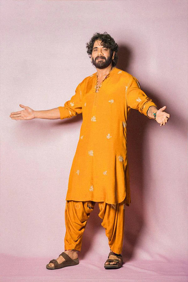 Nagarjuna Orange Embroidery Work Kurta Only