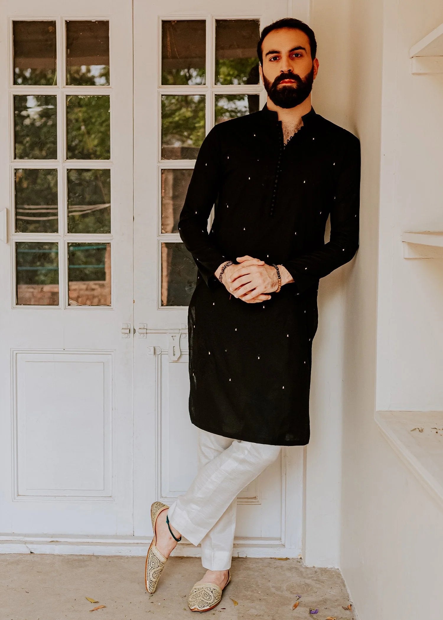 Black Motif Embroidery Work Kurta Only