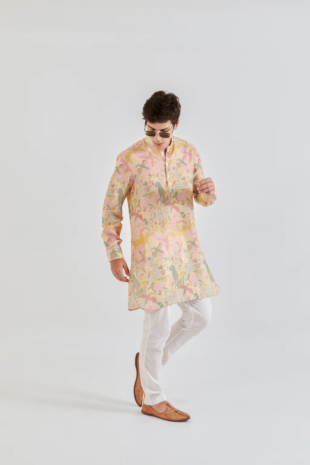 Cream Floral Print Kurta Only