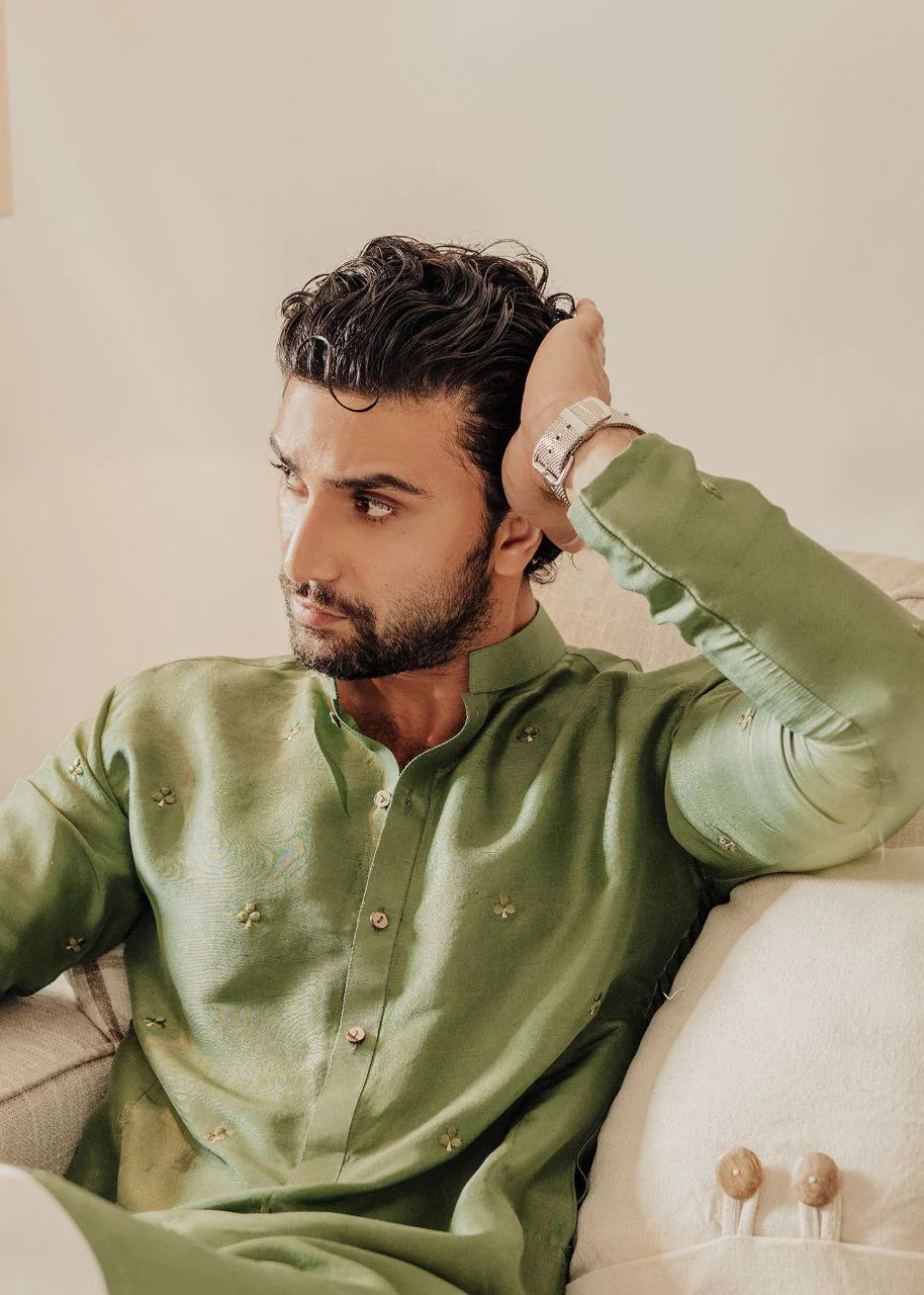 Mehndi Green Embroidery Work Kurta Only