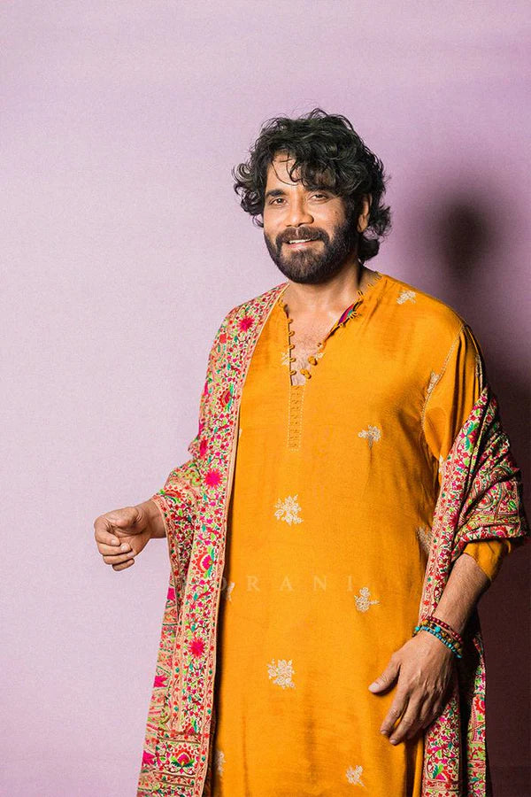 Nagarjuna Orange Embroidery Work Kurta Only