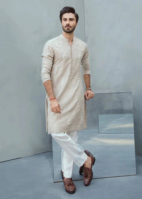 White Flower Embroidery Work Kurta Only