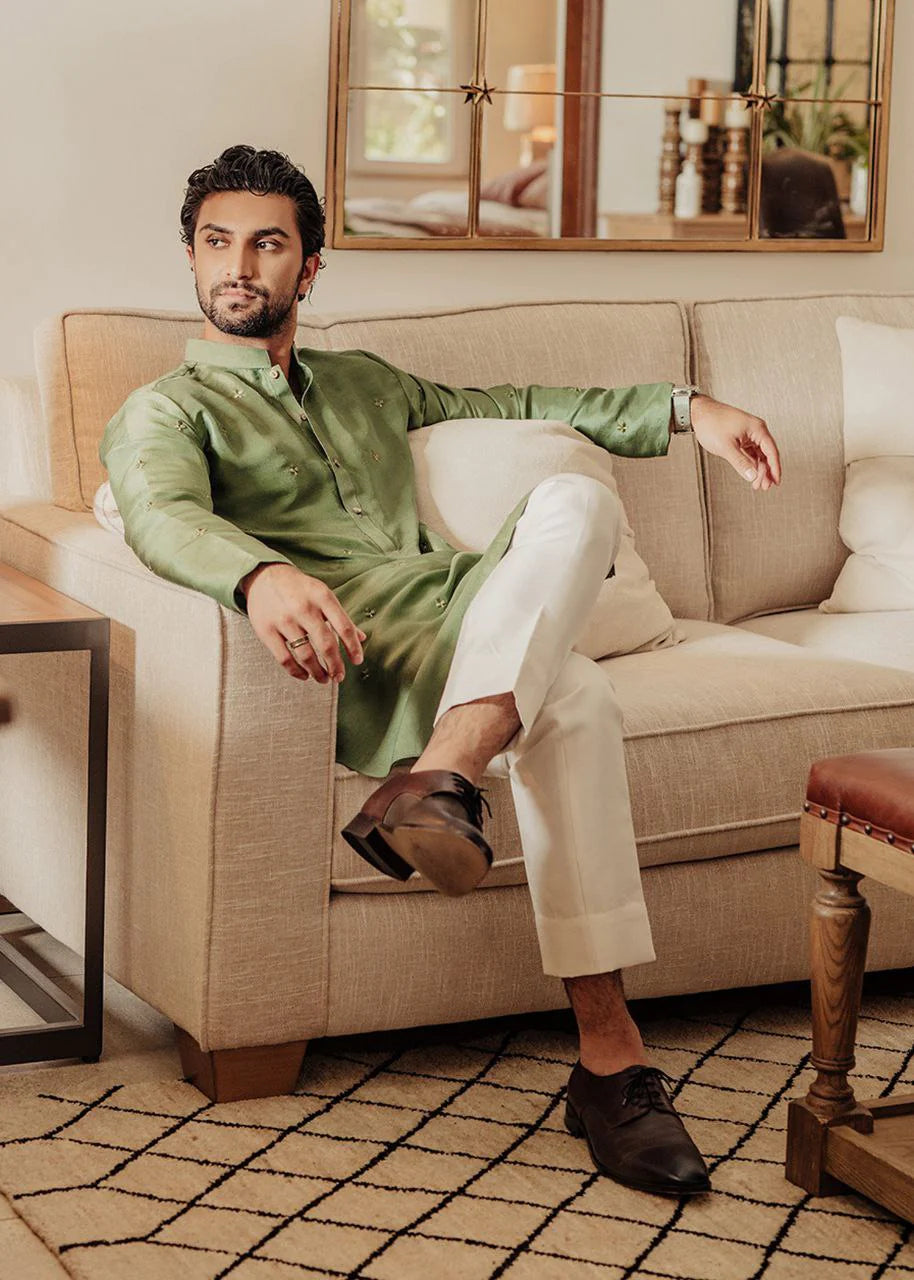 Mehndi Green Embroidery Work Kurta Only