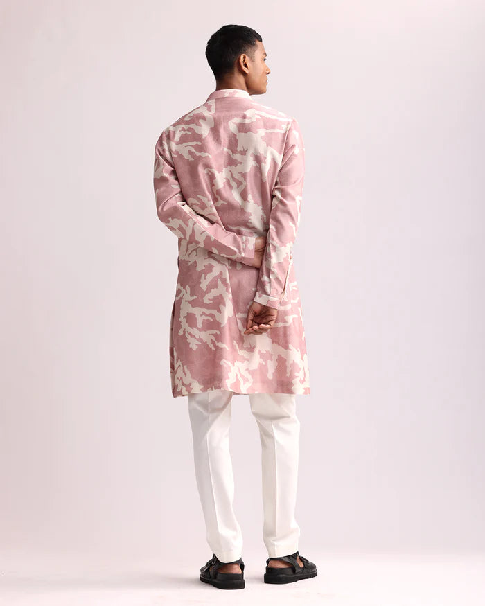Pink White Abstract Print Kurta Only