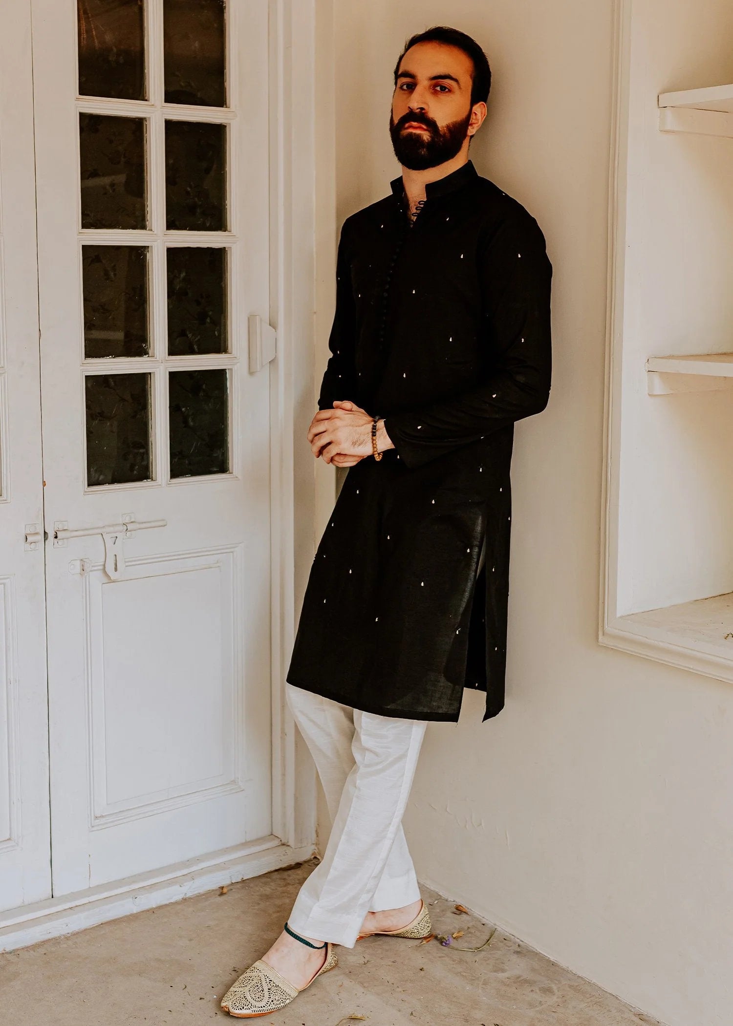 Black Motif Embroidery Work Kurta Only