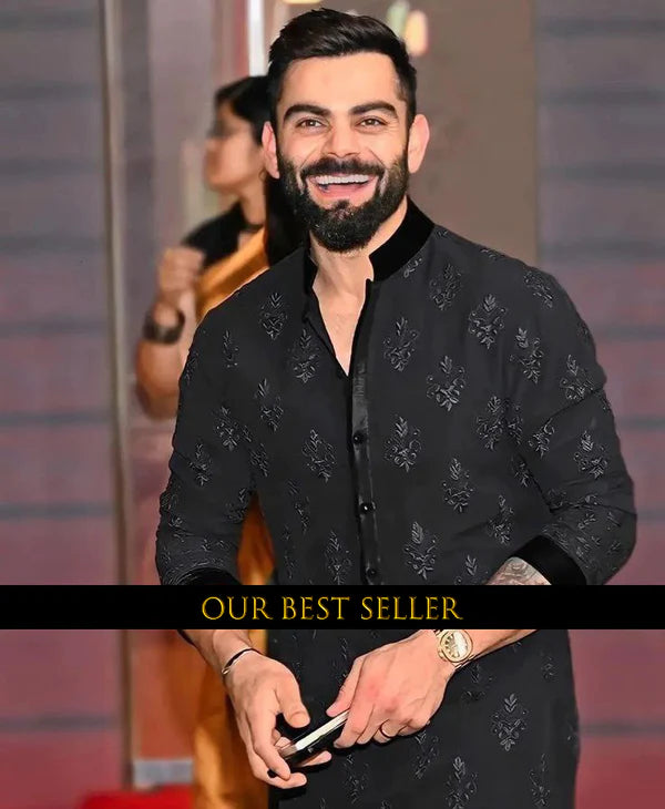 VK Black Embroidery Work Kurta Only