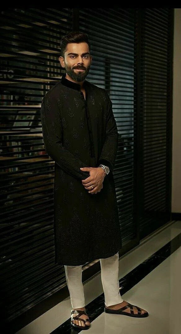 VK Black Embroidery Work Kurta Only