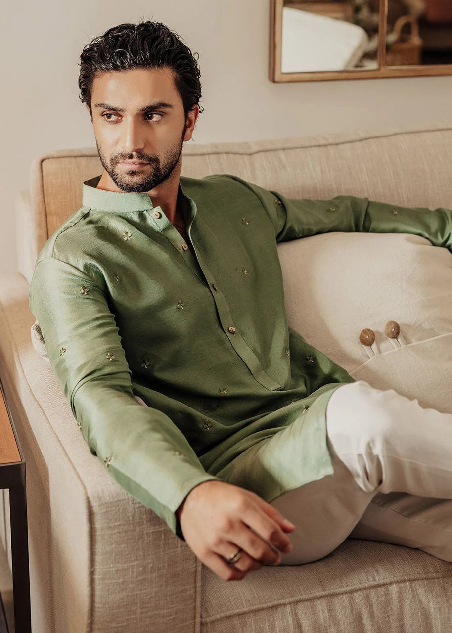 Mehndi Green Embroidery Work Kurta Only