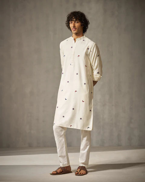 White Sun-Moon Print Kurta Only