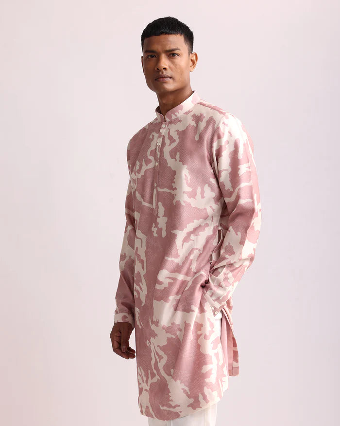 Pink White Abstract Print Kurta Only