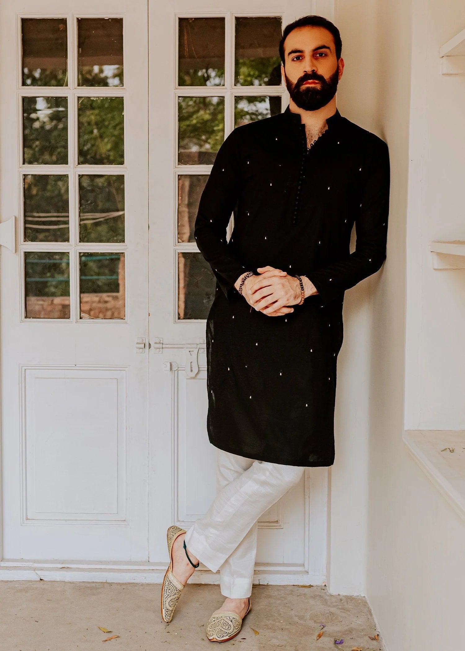 Black Motif Embroidery Work Kurta Only