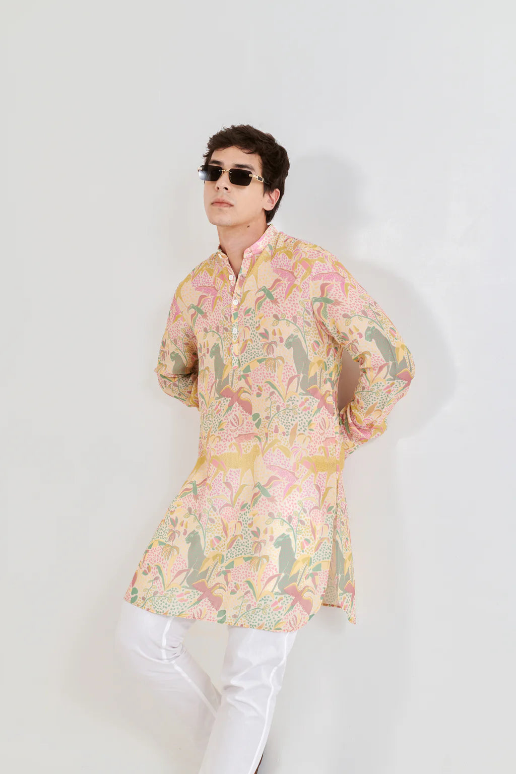 Cream Floral Print Kurta Only