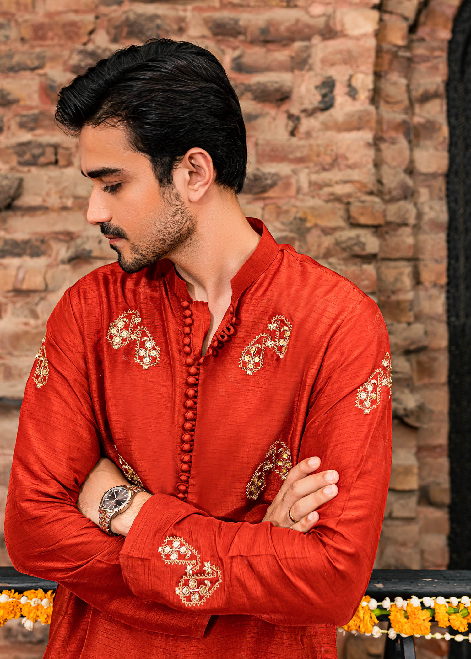 Rustic Orange Embroidery Work Kurta Only