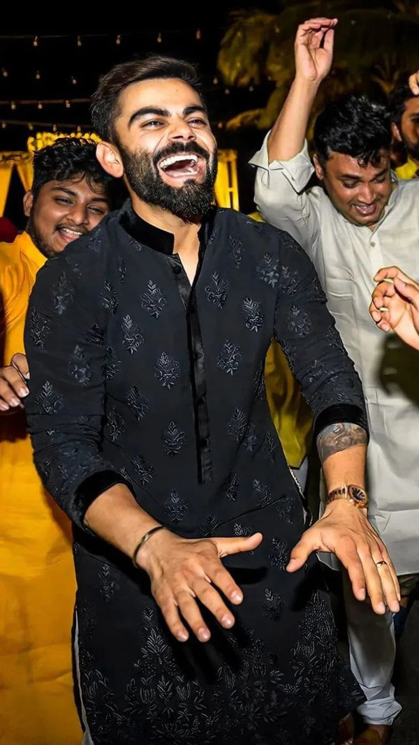 VK Black Embroidery Work Kurta Only