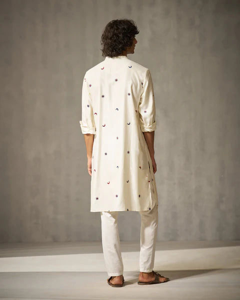 White Sun-Moon Print Kurta Only