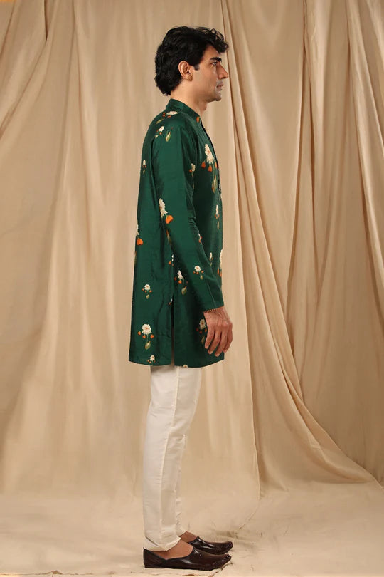 Flower Green Silk Kurta Only