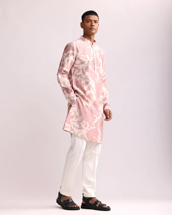 Pink White Abstract Print Kurta Only