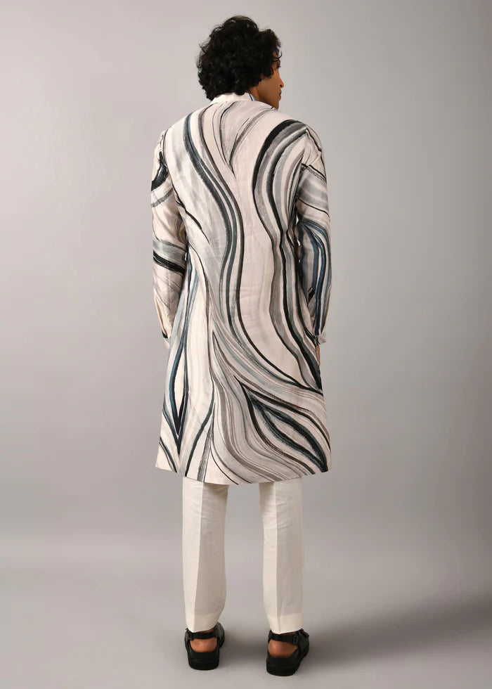 White-Black Strip Print Kurta Only