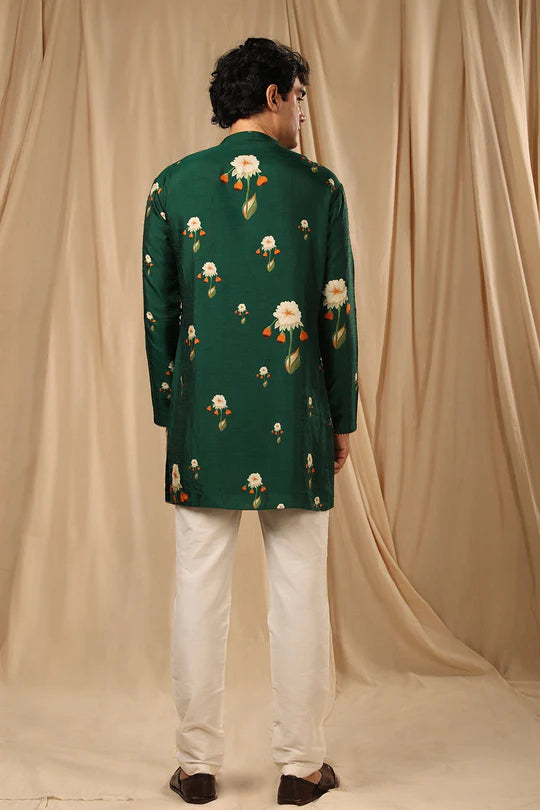 Flower Green Silk Kurta Only