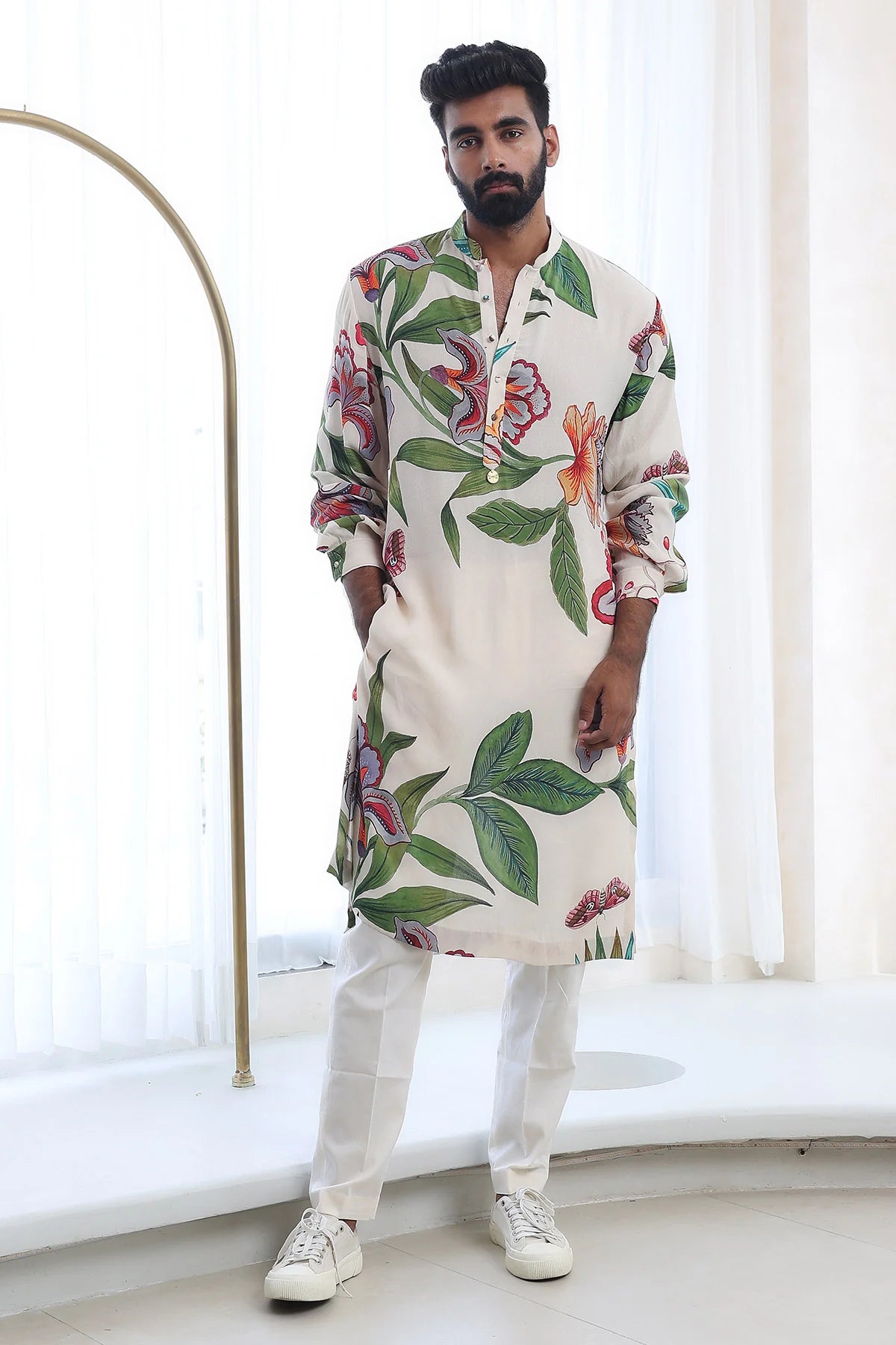 Ivory Floral Print Kurta Only