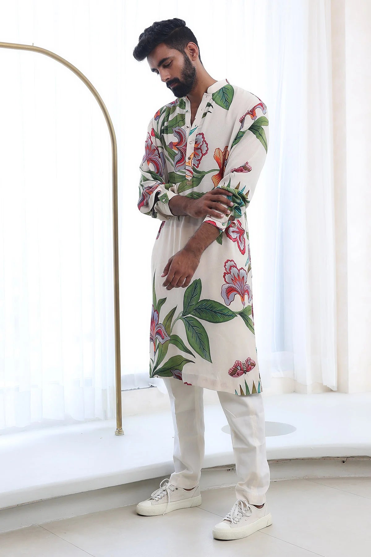 Ivory Floral Print Kurta Only