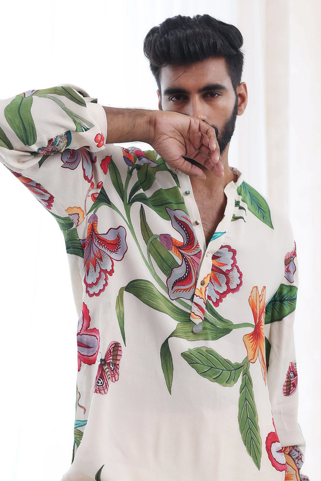 Ivory Floral Print Kurta Only